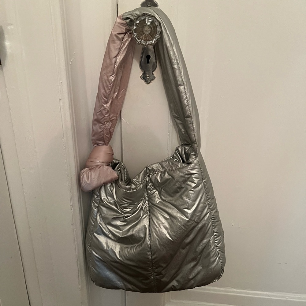 Silver and pink Caraa Sport Quilted Shoulder Bag
